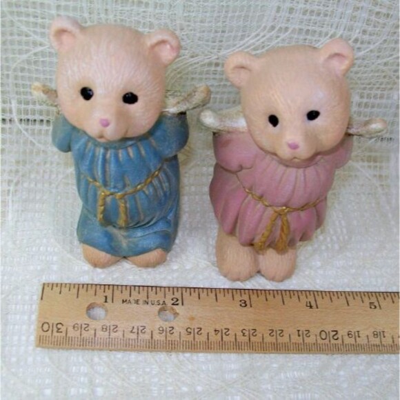 Ceramic Kissing Angel Bear Figurines, Handmade Angel Statues, Bear Decor Nursery - Picture 6 of 7